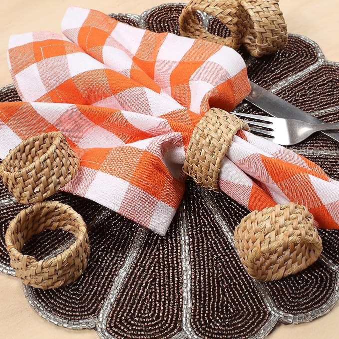 CLEENTABLE Jute Napkin Ring, Nautical Woven Napkin Rings Set of 12 - Handcrafted Cane Table Decor, 1.5" Diameter Coastal Napkin Holders for Weddings, Parties & Everyday Dining (Natural)