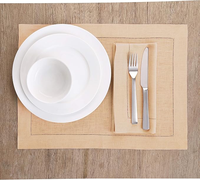 Solino Home Linen Cloth Napkins Set of 6-100% Pure Linen Beige Dinner Napkins 20 x 20 Inch for Spring, Easter - Classic Hemstitch, Handcrafted and Machine Washable