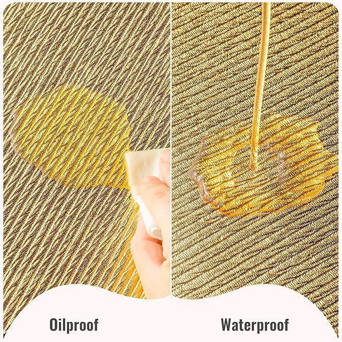 Jovono Faux Leather Placemats Set of 8, Waterproof Washable Table Mats, Easy-Clean Heat Resistant Kitchen Vinyl Place Mat for Dining Table, Wedding, Holidays, Indoor, 17.8"x11.8", Gold