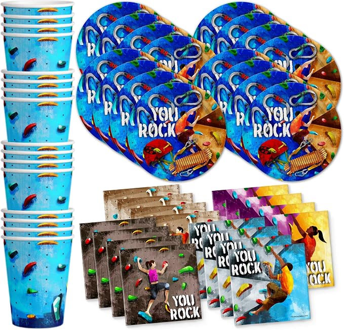 Rock Climbing Party Supplies Set Plates Napkins Cups Tableware Kit by BirthdayGalore