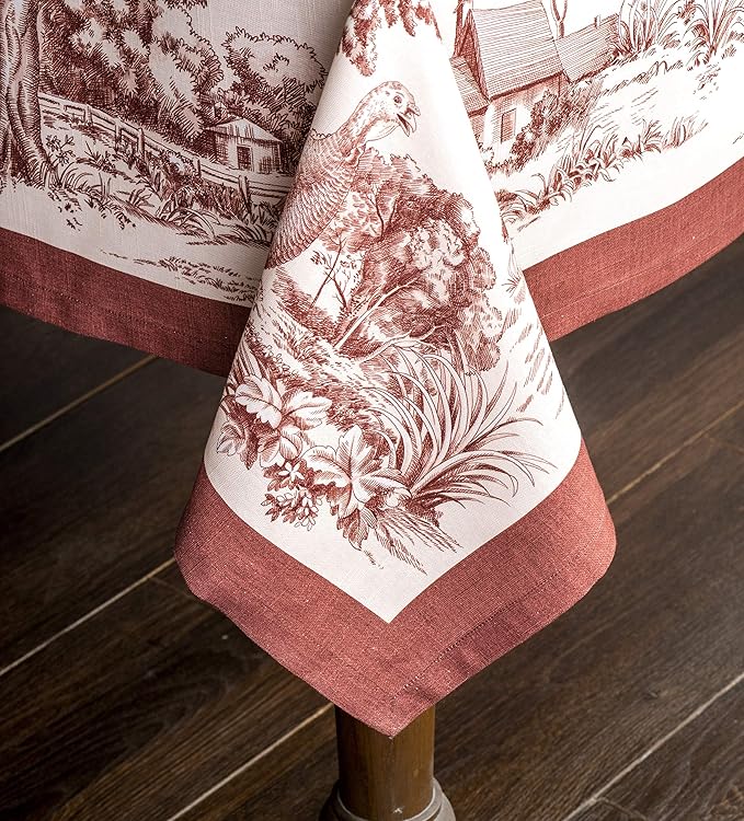 Maison d' Hermine Table Cloth Rectangle Table 100% Cotton 70 x 108 Inches Fall Tablecloth Reusable Everyday Use for Thanksgiving Christmas Decorations Dining Farmhouse Party (Holy Jouy - Brown)