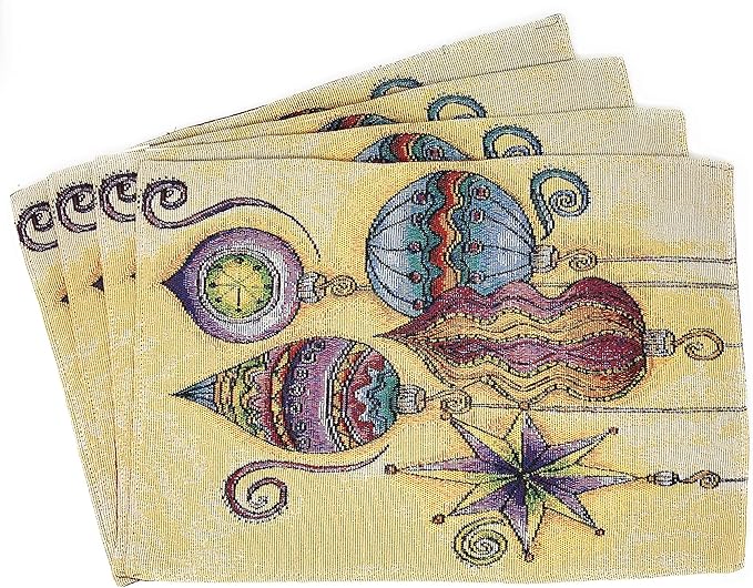 DaDa Bedding Bohemian Ornaments Tapestry Placemats - Set of 4 Festive Christmas Holiday Turkish Star Lights Lanterns - Needle Stitched Cotton Linen Woven Kitchen Dining Table Mats - 13” x 19” (14916)