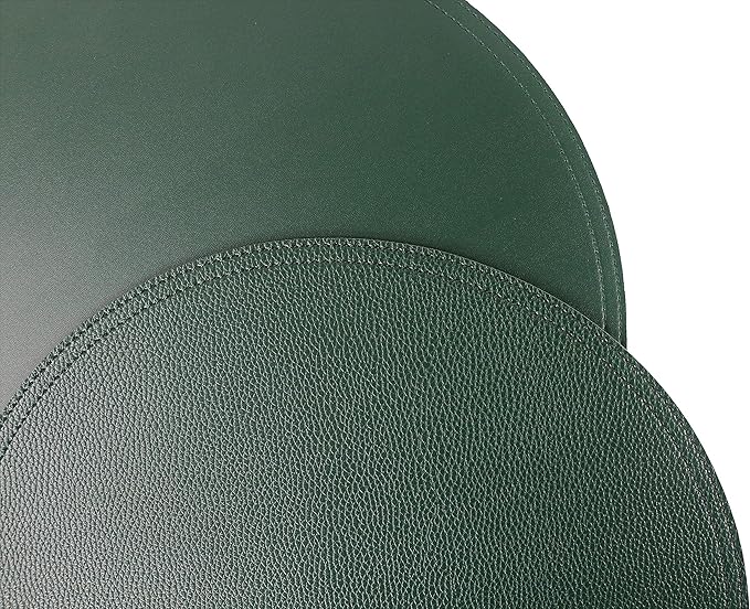 Jovono Faux Leather Round Placemats and Coasters, Wipeable Table Mats, Easy to Clean, Double Stitched for Kitchen Dining Table, Party, Restaurant, Diameter 13'' and 3.9'', Green