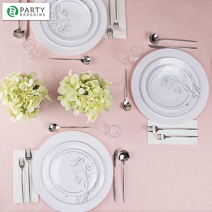 PARTY BARGAINS 13-Inch Charger Plates - 96 Pack, White, Heavy-Duty Disposable Chargers for Elegant Dining - Ideal for Weddings and Formal Events