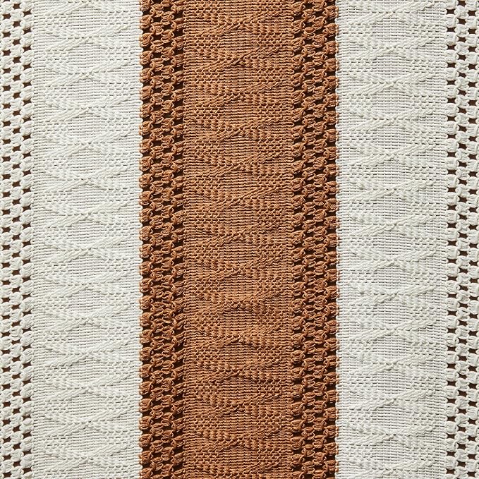 Macrame Style Bicolor Stitching Table Runner 14x48in Caramel | Woven Boho Table - Image 6