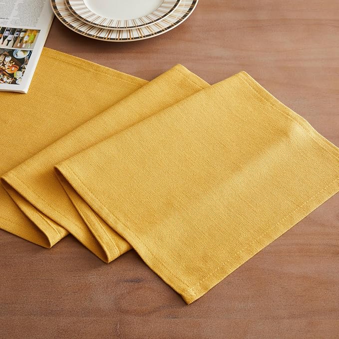 Rustic Cotton Linen Table Runner, 13x108 Inches Yellow | Farmhouse Style Linen - Image 2