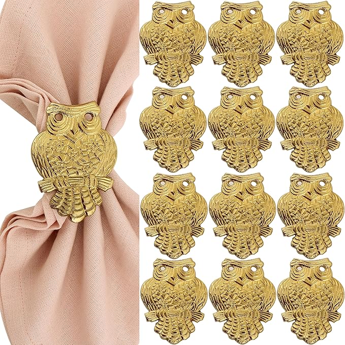 ALPHA Living HOME Metal Napkin Rings Set of 12, Decorative Napkin Holder for Dinner Table Décor, Farmhouse Modern Serviette Rings for Weddings, Receptions, Banquets, Daily Use (Antique Gold)