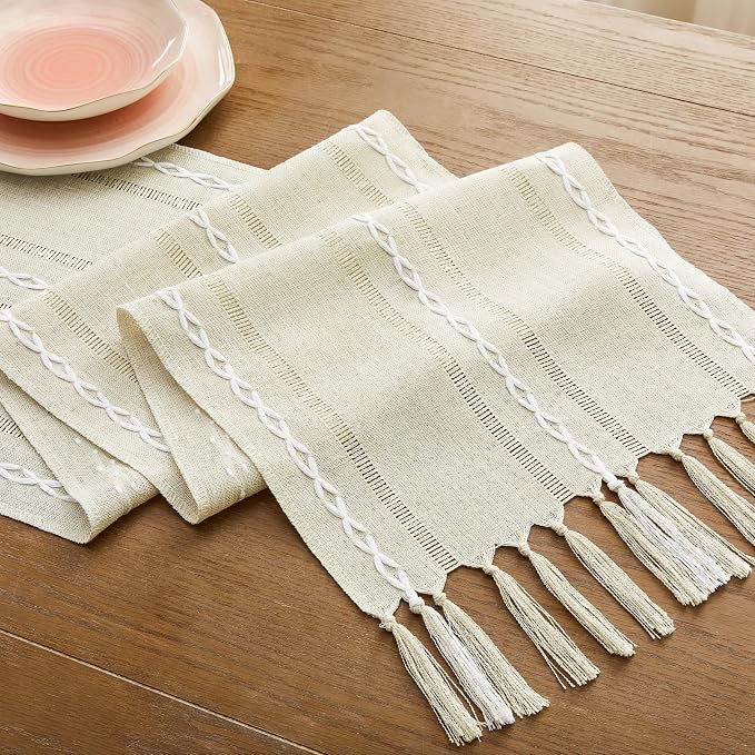 Hemstitched Farmhouse Table Runner, Cotton Linen Table Runners 36 Inches Long - Image 7