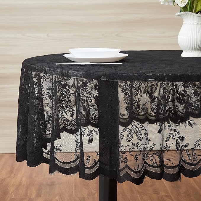 Warm Home Designs 36 Inch Round Tablecloth with English Rose Design-Round Coffee Table Cover. LTC Black 36"