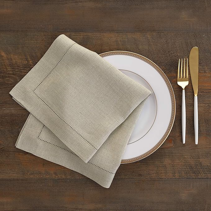 Solino Home Natural Linen Napkins Set of 4-100% Pure Linen Hemstitch Dinner Napkins 20 x 20 Inch for Spring, Easter - Classic Hemstitch