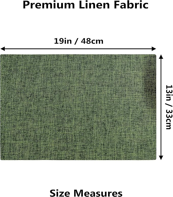 Demetex Green Placemats Set of 6 Vintage Cloth Textured Place Mats Stain Resistant for Holiday Barbecue and Dinning Table, Green