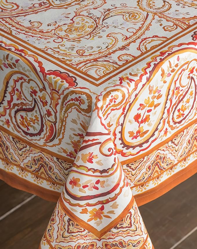 Maison d' Hermine Table Cloth Rectangle Table 100% Cotton 54 x 72 Inches Fall Tablecloth Reusable Everyday Use for Thanksgiving Christmas Decorations Dining Farmhouse Party (Palatial Paisley)