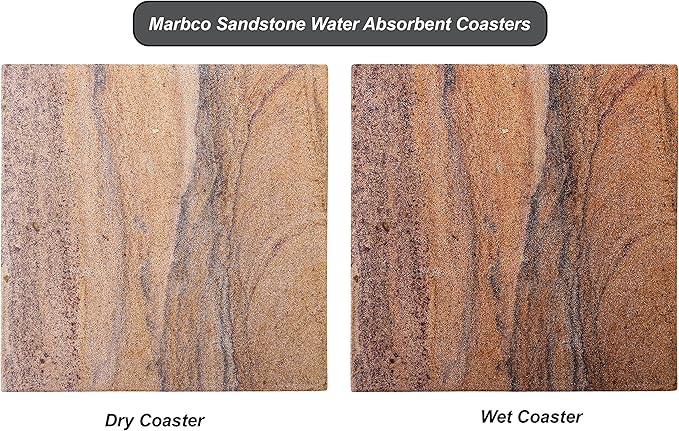 Sandstone Water Absorbent Hand Crafted Square Coasters for Drinks - 4 Inches Wide Thirsty Stone Bar/Drink Coasters- Made from Rainbow Sandstone (Set of 4 Without Holder)