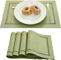 Farmhouse Burlap Hollow Placemats Set of 4, 12 x18 Inch Sage Green | Double by Aoztio