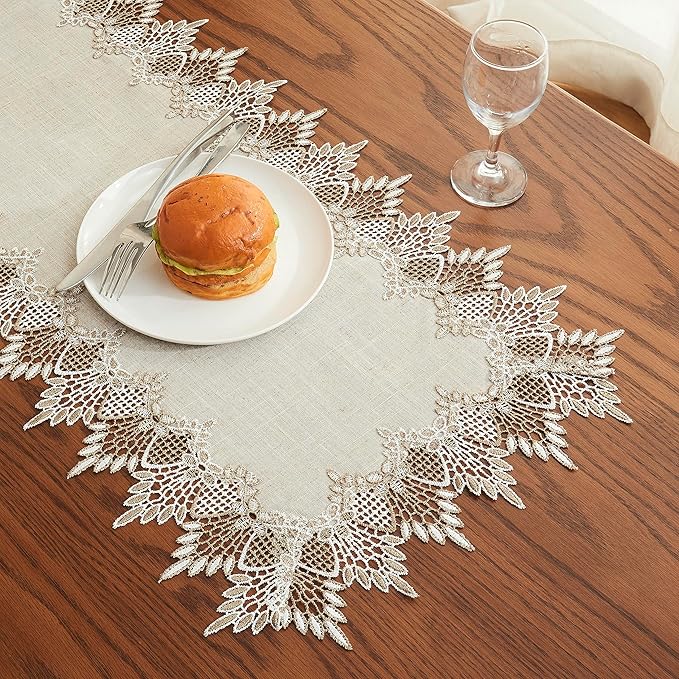 Natural Linen Table Runner 48 inches Beige Lace Coffee Table Runners | Beige - Image 5