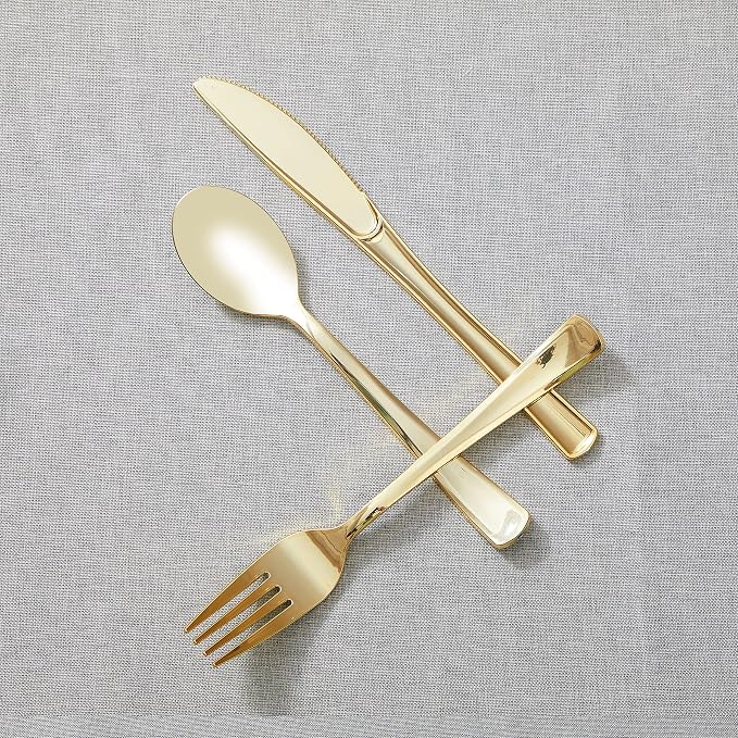 160PCS Gold Plastic Silverware, Disposable Plastic Cutlery/Utensils | Heavy - Image 5
