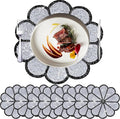Washable Waterproof Diamond Circle Placemats for Round Tablescape Decor for Dinner and Kitchen Bling Placemats for Weddings & Special Events -8PCS (Silver and Black)