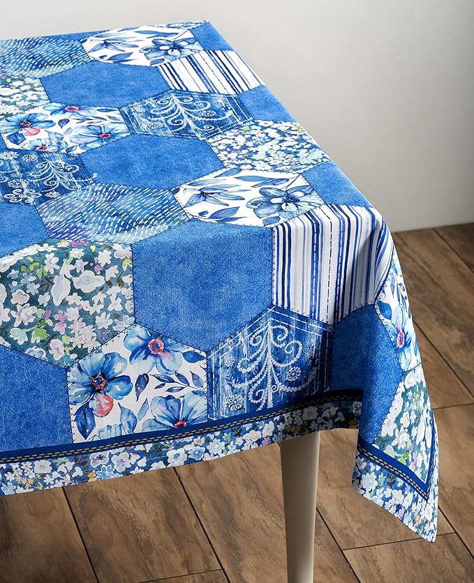 Maison d' Hermine Table Cloth Rectangle Table 100% Cotton 70 x 108 Inches Tablecloth Reusable Decorative for Dining Room Farmhouse Home Valentines Day Decorations Spring Summer - Summer Blues
