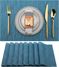 SLKQG Vinyl Placemats Set of 8 - Washable Easy Clean Place Mats - Heat Resistant PVC Table Placemats - Table Mats for Dining Table 17x12 Inch (Sky Blue Turquoise, 8)