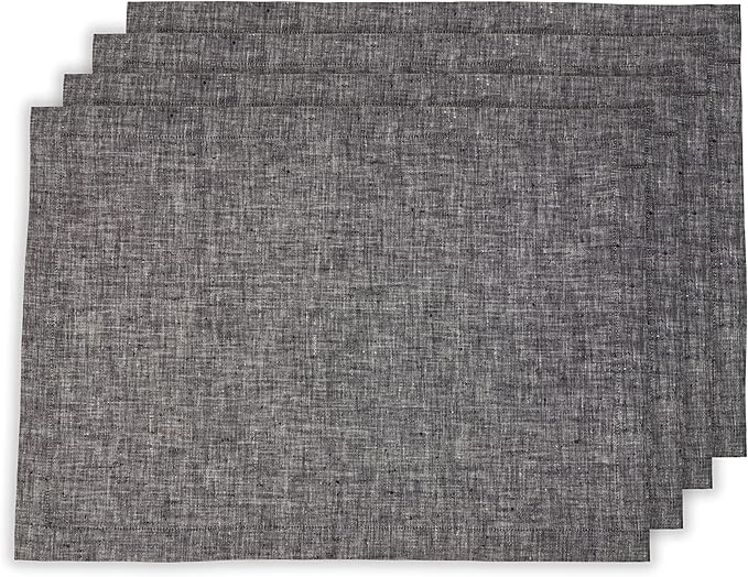 Solino Home Linen Placemats Set of 4-100% Pure Linen Chambray Black Cloth Placemats 14 x 19 Inch for Winter - Athena