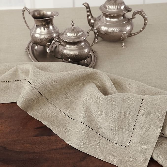 Solino Home Linen Tablecloth 60 x 108 Inch - Classic Hemstitch 100% Pure Linen Natural Table Cloth for Rectangle Tables - Machine Washable Tablecloth for Spring, Easter