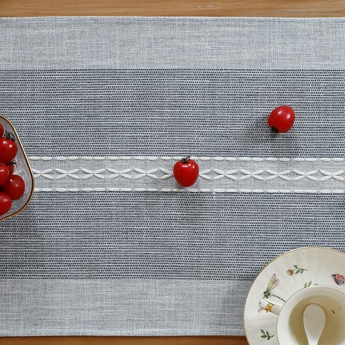 NEWISHER Farmhouse Braided Striped Embroidery Table Runner 108 inches Grey | - Image 5