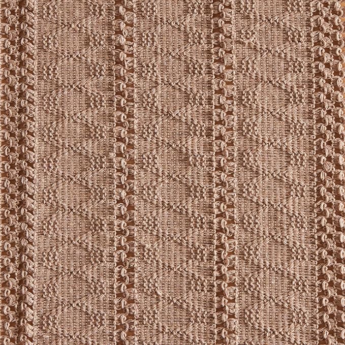 Macrame Style Boho Table Runner, 12x90 Inch Taupe | Woven Boho Table Runner - Image 6
