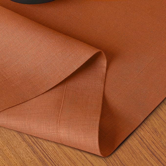 D'Moksha Homes Linen Rust Table Runner 60 Inches - 100% Pure Linen Table Runner 14 x 60 Inch for Coffee Tables, Dresser, Spring, Easter - Machine Washable