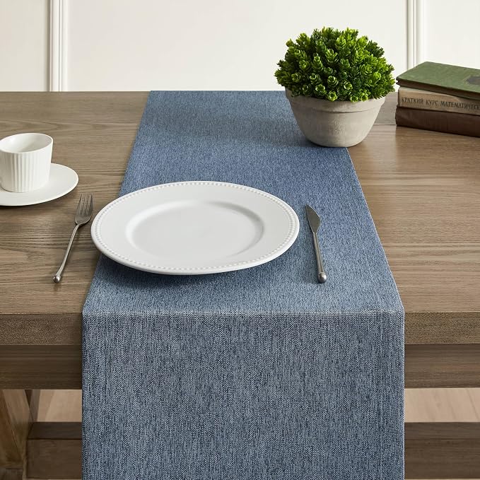 Basic Linen Style Table Runner, 14x72 Inch Navy Blue | Mitered Corner Design - Image 5
