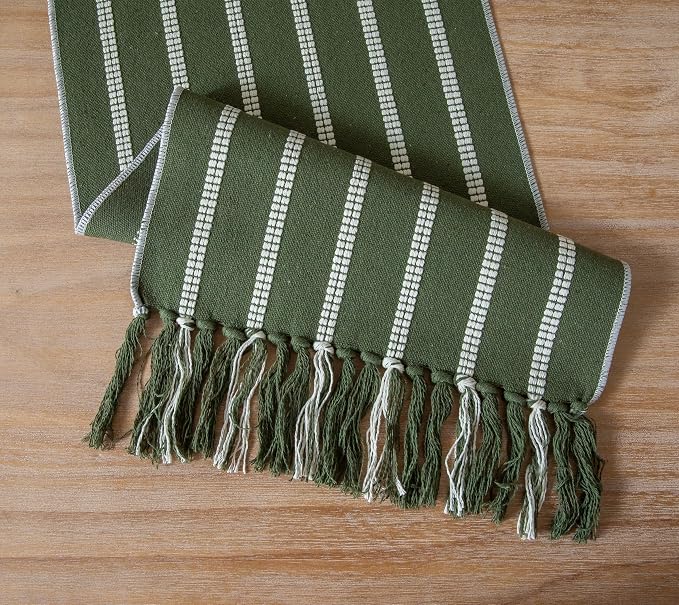 Caflife Boho Table Runner 90 Inchs Long Green, Cotton and Linen Woven - Image 5