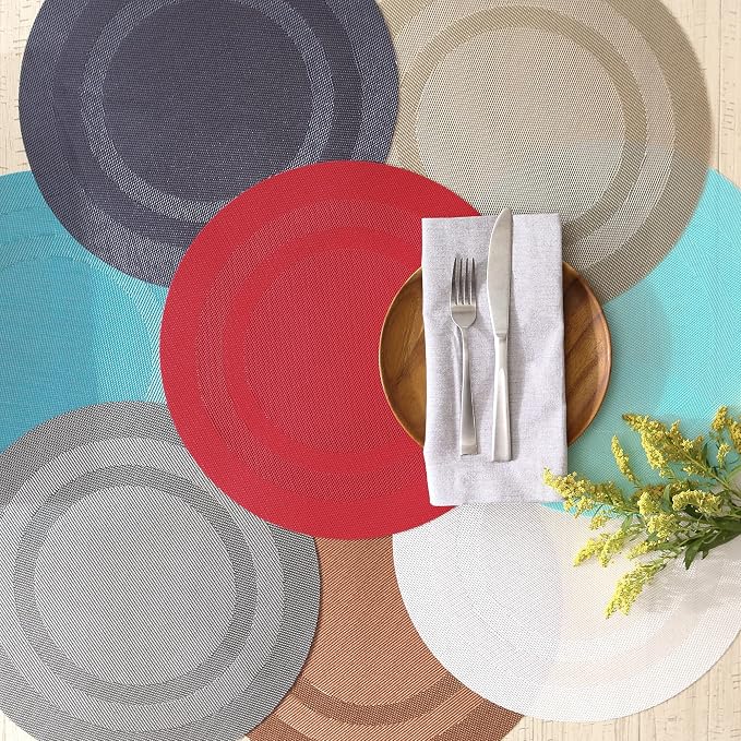 DII PVC Tabletop Collection Woven Indoor/Outdoor, Round Placemat Set, Stonewash - Image 6