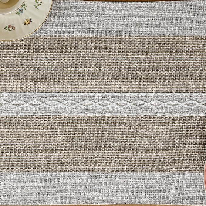 NEWISHER Farmhouse Braided Striped Embroidery Table Runner 60 inches, Rustic - Image 5