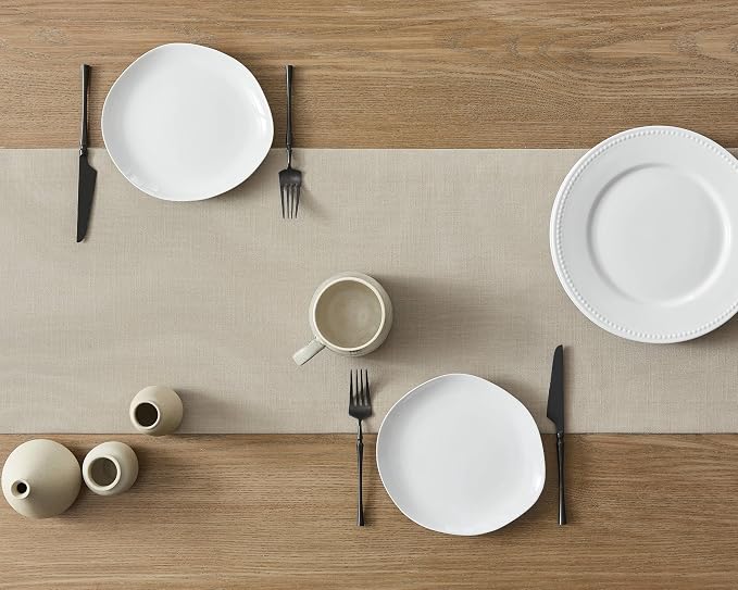 Linen Textured Border Table Runner, 14 x 60 Inch Natural | Mitered Corner Design - Image 4