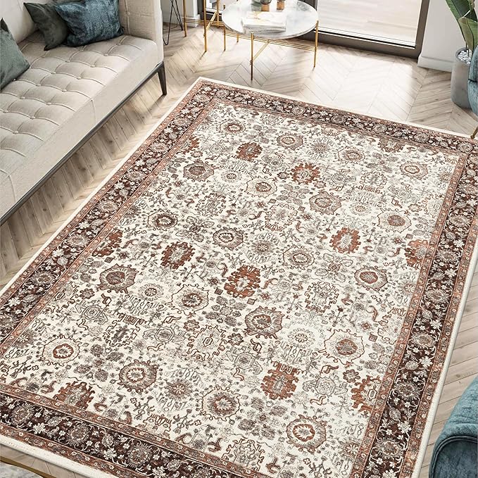 Keen Home Design 4x6 Rug - Machine Washable Area Rug with Non-Slip Backing, Ideal for Living Room, Dining Room, Bedroom - Vintage, Easy Clean, Durable, Low Pile - (4' x 6')