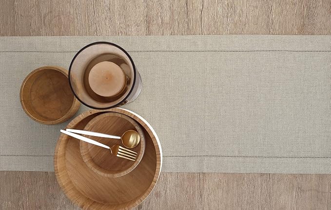 Solino Home 100% Pure Linen Table Runner Natural Hemstitch, 14 x 144 in | - Image 3
