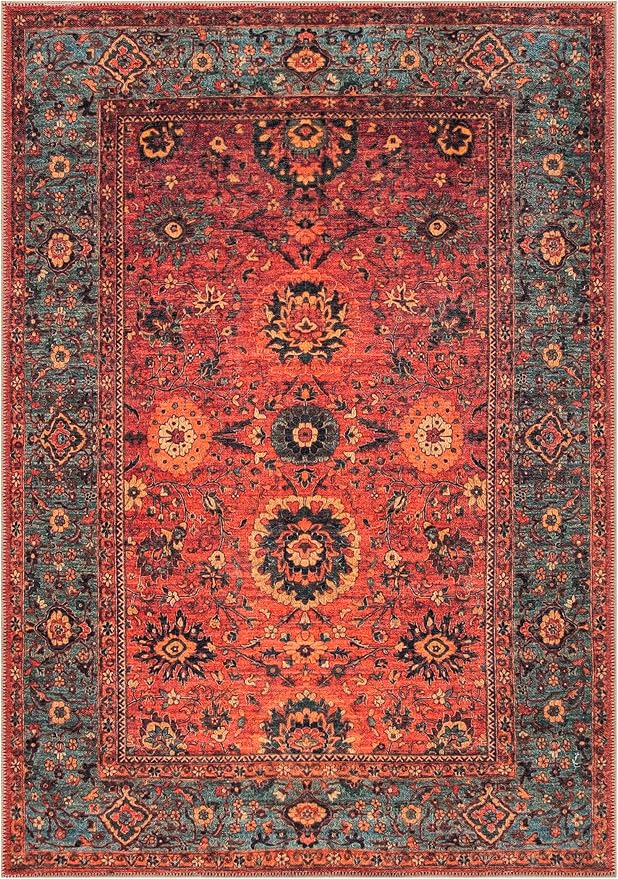 Keen Home Design 4x6 Rug - Machine Washable Area Rug with Non-Slip Backing, Ideal for Living Room, Dining Room, Bedroom - Vintage, Easy Clean, Durable, Low Pile Rug - (4' x 6')
