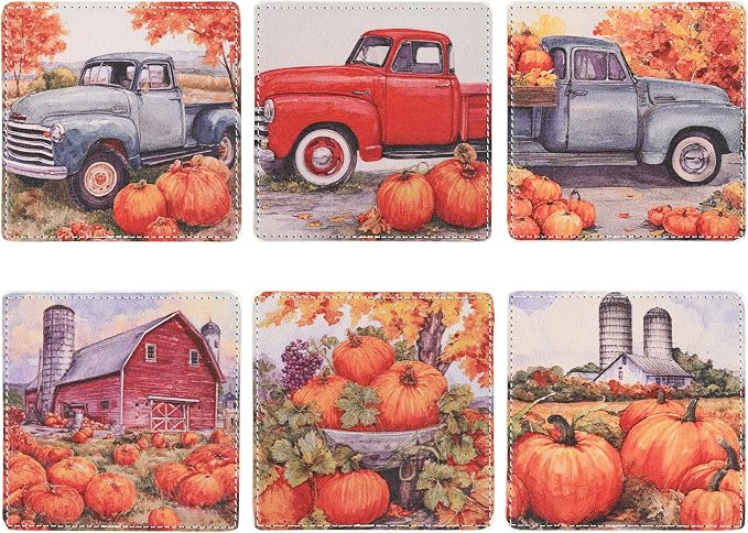 Thanksgiving Day Coasters Square Leather Drinks Coaster Set - Image 2