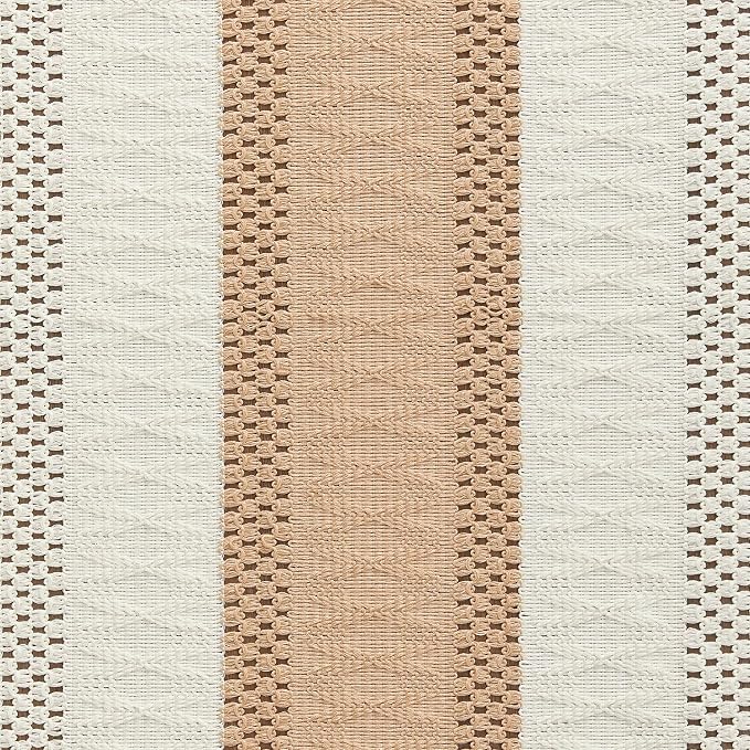 Macrame Style Bicolor Stitching Table Runner 14x48in Beige | Woven Boho Table - Image 6