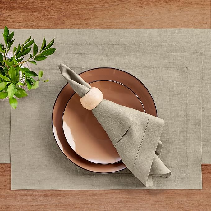 Solino Home Linen Napkins Set of 4-100% Pure Linen Vintage Khaki Dinner Napkins Cloth 20 x 20 Inch for Spring, Easter - Fete, Handcrafted and Machine Washable