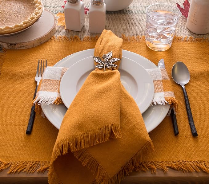 DII Everyday Collection, Fringed Solid Tabletop, Placemat Set, Pumpkin Spice - Image 6