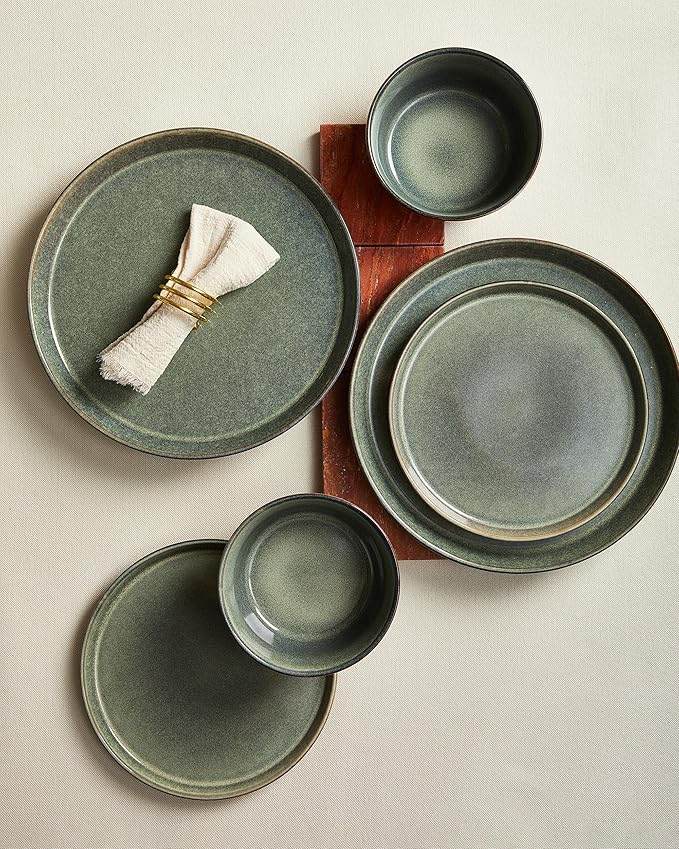 Dinnerware Sets, Microwave Safe Plates and Bowls Sets, Dishes Set for 8, Chip & Scratch Resistant Dinner Set, Handcrafted Farmhouse Dishware Sets, Green Wheat
