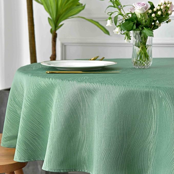 maxmill Jacquard Round Table Cloth Swirl Design Waterproof Antiwrinkle Heavy Weight Soft Tablecloths for Circular Table Cover and Kitchen Dinning Tabletop Round 70 Inch Sage Green