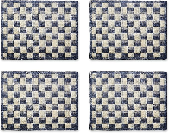 MACKENZIE-CHILDS Set of 4 Sinamay Placemats, Durable Woven Table Mats, Navy