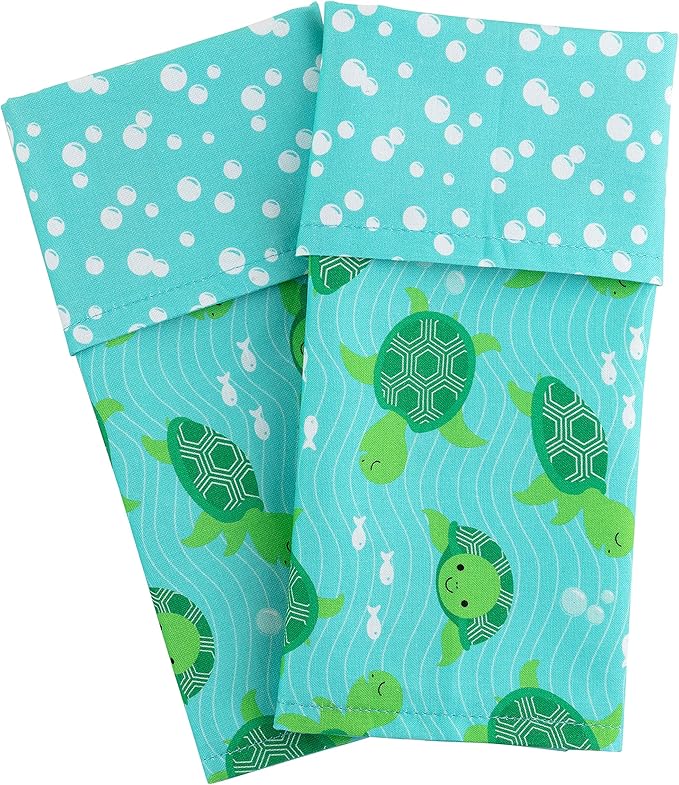 Funkins Reusable Cloth Placemats for Kids & Lunch Boxes | Reusable, Eco-Friendly | 15"x13", 2-ply, Thick, Absorbent, Machine Washable | Set of 2 Placemats (Sea Turtles)