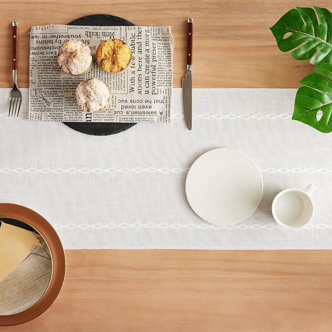 Braided Farmhouse Table Runner, Braided White 13x90 Inch, Cotton Linen Table - Image 4