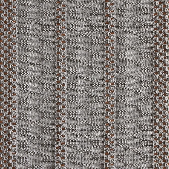 Macrame Style Boho Table Runner, 12x72 Inch Grey | Woven Boho Table Runner - Image 6