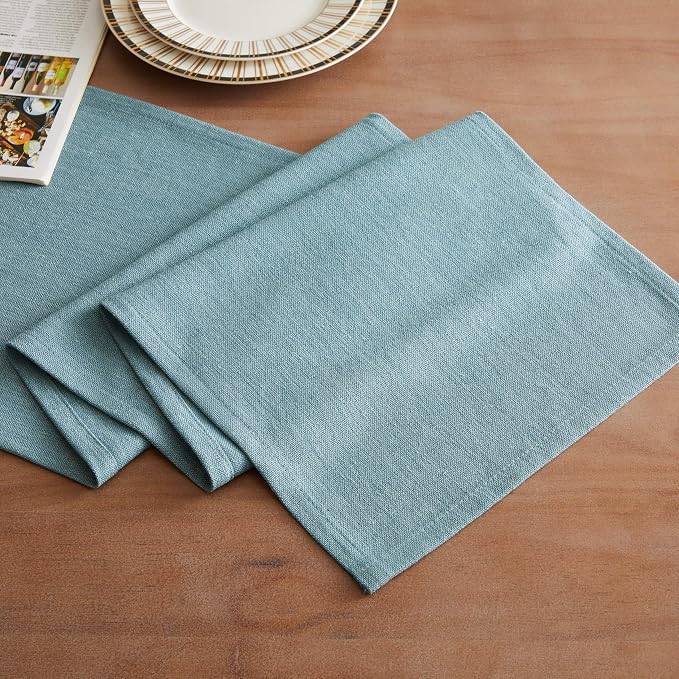 Rustic Cotton Linen Table Runner, 13x60 Inches River Blue | Farmhouse Style - Image 2