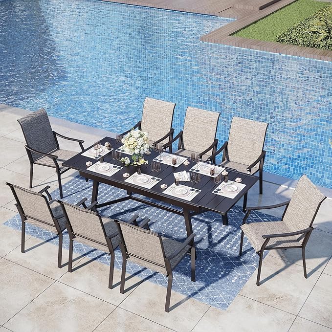 PHI VILLA Outdoor Dining Chairs Set of 2, Breathable Textilene Fabric and Metal Frame with Backrest and Armrest,Quick-Dry and Rustproof,Patio Chairs for Lawn,Garden
