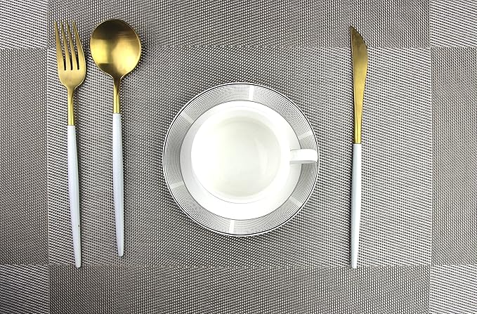 Placemats Set of 4 Washable Easy to Clean Woven Vinyl Placemats for Kitchen Table Woven Table placemats Mats 12x18 inches (Grey)