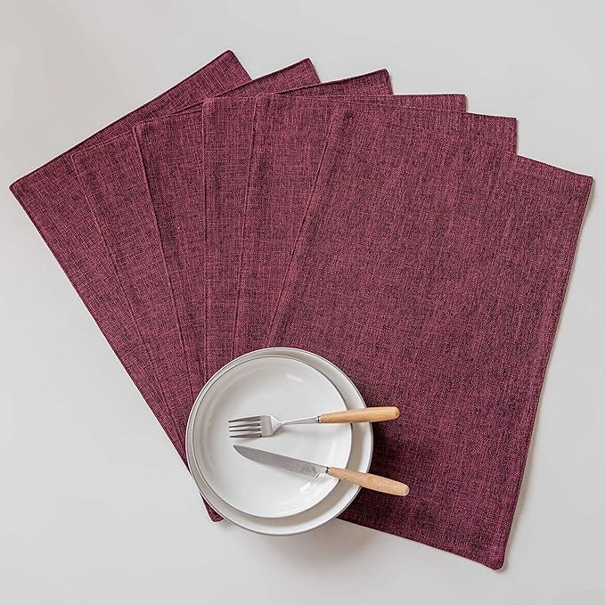 Home Brilliant Red Placemats Set of 8 Cloth Placemat for Holiday Valentine's Day Heat Resistant Dining Table Mats Kitchen Washable Place Mats, Wine Red